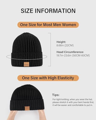 Nertpow Mens Beanie Hats 3 Pack, Winter Hats for Men Women Warm Thermal Fleece Lined, Thick Knit Fashion Skull Cap for Guys - 3