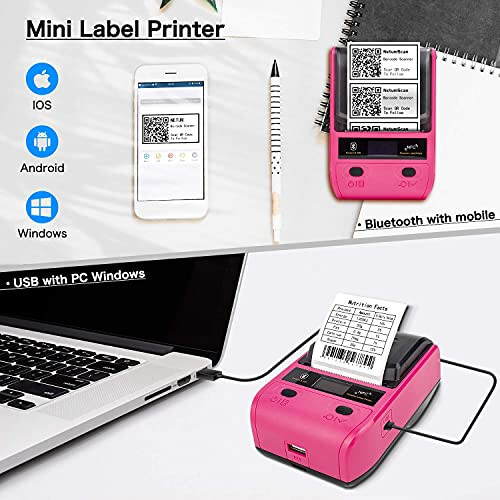 NetumScan Wireless Barcode Scanner with Stand & Label Maker Portable Bluetooth Thermal Label Printer Compatible with Android & iOS System Apply to Labeling, Address, QR Code, Barcode, Cable and more - 2