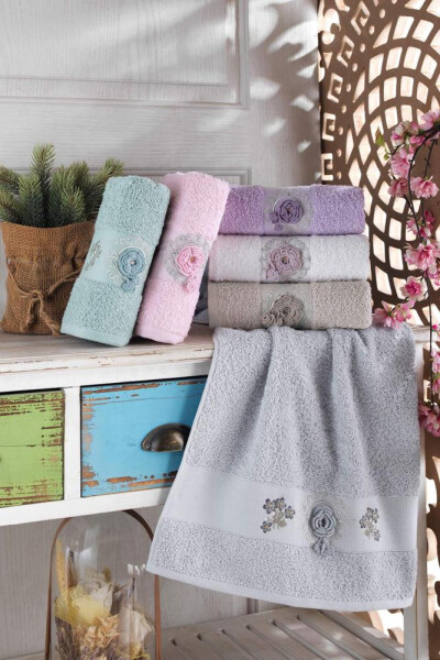 Nevresim Dünyası NH Liva Colorful Hand-Embroidered 6-Piece Towel 50x90cm - 2