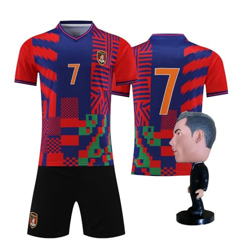 New #7 Youth Size Soccer Jersey for Boys Girls Uniform with Doll Kids Football Shirt Gift Set - 1