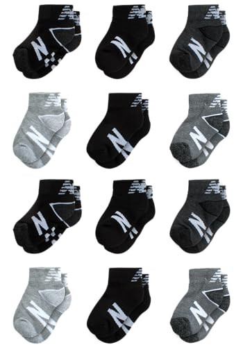 New Balance Baby Boys' Socks - 12 Pack Quarter Cut Non-Skid Gripper Socks (Infant/Toddler) - 1