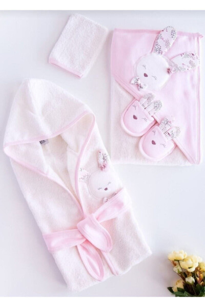 New Collection Baby Girl Towel Robe Set 100826 Pink - Baby Birth Gift - 1