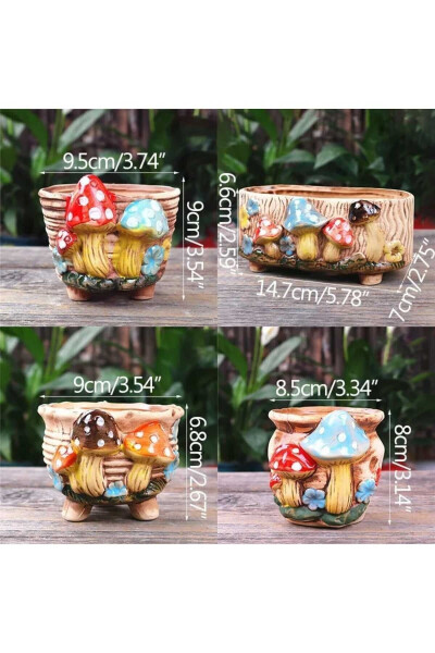 NEW DECORATIVE 5 PCS RETRO MUSHROOM SUCCULENT AND CACTUS POT SET, DISPLAY - 2