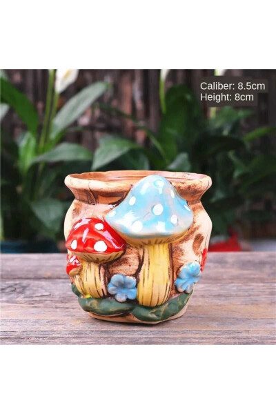 NEW DECORATIVE 5 PCS RETRO MUSHROOM SUCCULENT AND CACTUS POT SET, DISPLAY - 3