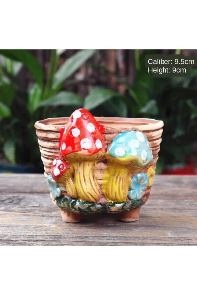 NEW DECORATIVE 5 PCS RETRO MUSHROOM SUCCULENT AND CACTUS POT SET, DISPLAY - 5