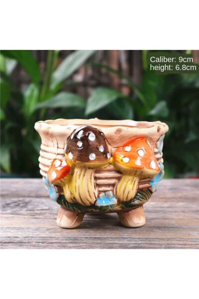 NEW DECORATIVE 5 PCS RETRO MUSHROOM SUCCULENT AND CACTUS POT SET, DISPLAY - 6