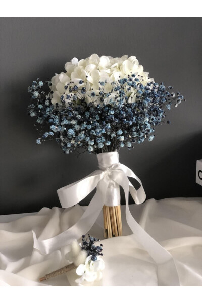 New Design Navy Hydrangea Bridal Bouquet Corsage 2 Piece Set Engagement Flower - 2