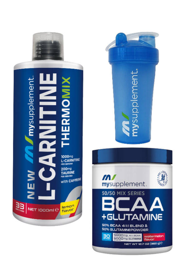 New L Carnitine Thermomix Lemon 33 Servings 1000 ml - Bcaa Glutamine Watermelon 360g - Shaker 600 ml - 1