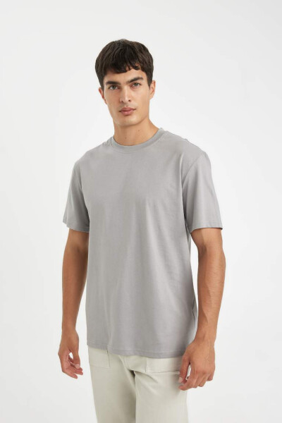 New Regular Fit Crew Neck Basic Short Sleeve 100% Cotton T-Shirt Grey - 4