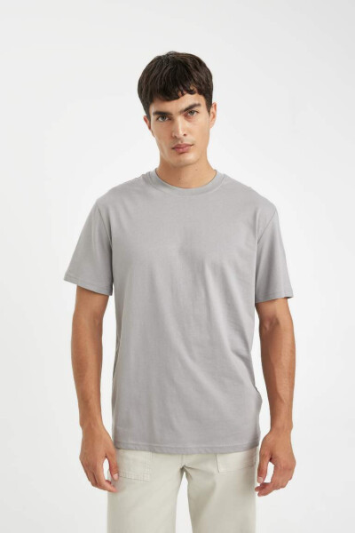 New Regular Fit Crew Neck Basic Short Sleeve 100% Cotton T-Shirt Grey - 5