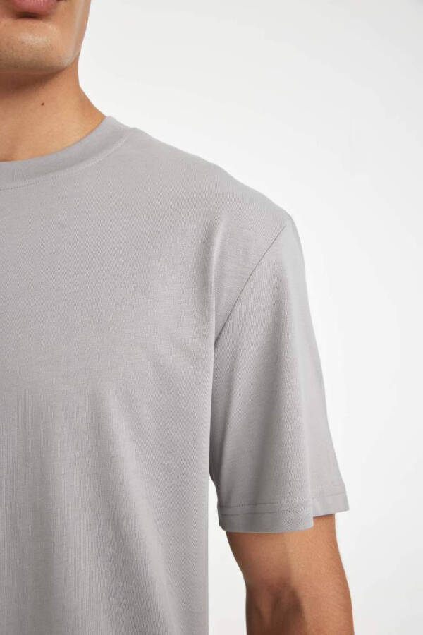 New Regular Fit Crew Neck Basic Short Sleeve 100% Cotton T-Shirt Grey - 6