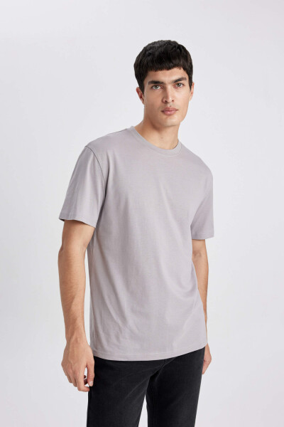 New Regular Fit Crew Neck Basic Short Sleeve 100% Cotton T-Shirt Grey - 8