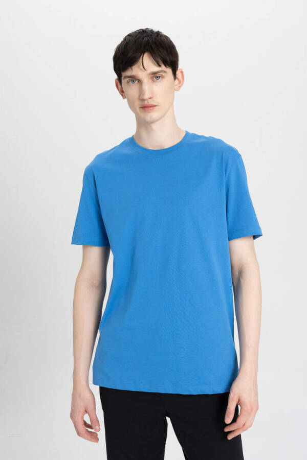 New Regular Fit Crew Neck Short Sleeve T-Shirt Blue - 3