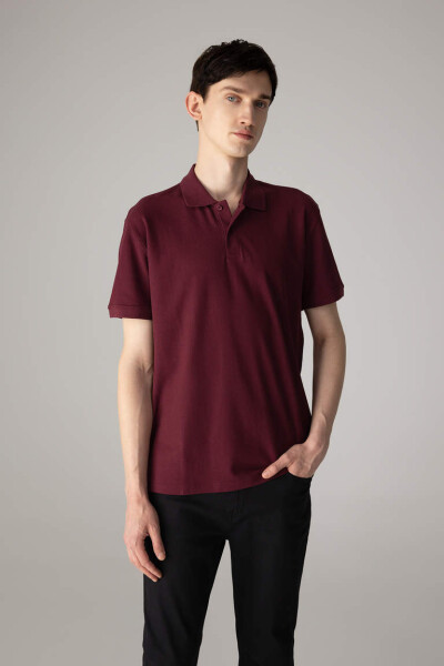 New Regular Fit Short Sleeve Polo Shirt Burgundy - 3