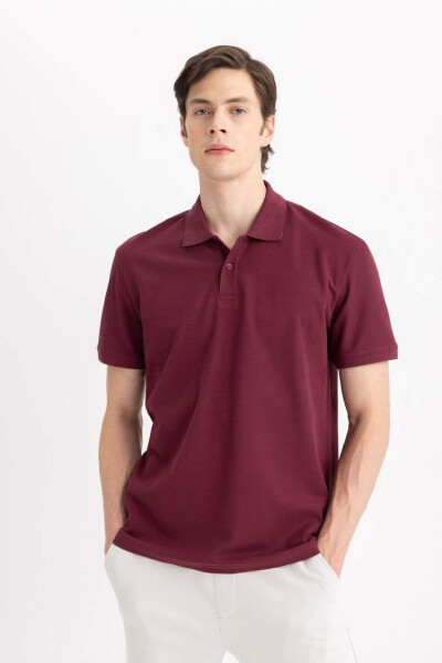 New Regular Fit Short Sleeve Polo Shirt Burgundy - 6