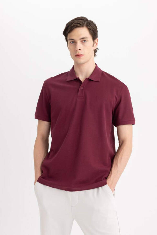 New Regular Fit Short Sleeve Polo Shirt Burgundy - 8