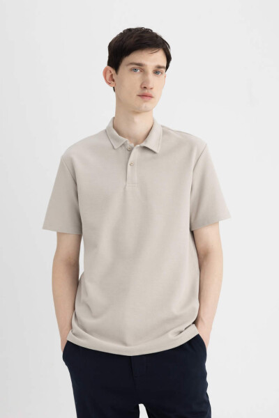 New Regular Fit Short Sleeve Polo Shirt Sand - 1