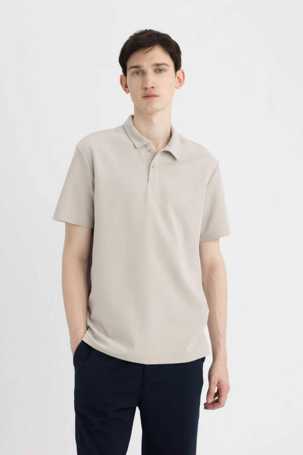 New Regular Fit Short Sleeve Polo Shirt Sand - 3