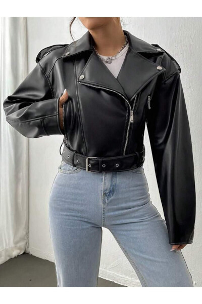 New Season Belted Oversized Leather Biker Jacket - 23