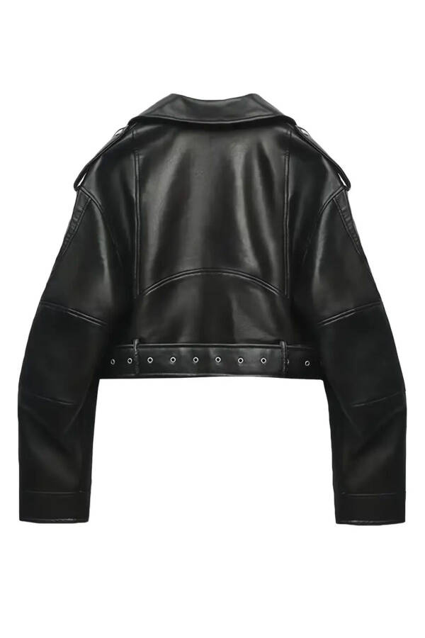 New Season Belted Oversized Leather Biker Jacket - 6