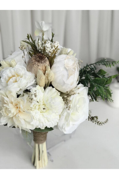 New Season Cream Arrangement Bridal Flower Bridal Bouquet and Groom Boutonniere Special Design - 11