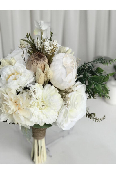 New Season Cream Arrangement Bridal Flower Bridal Bouquet and Groom Boutonniere Special Design - 7