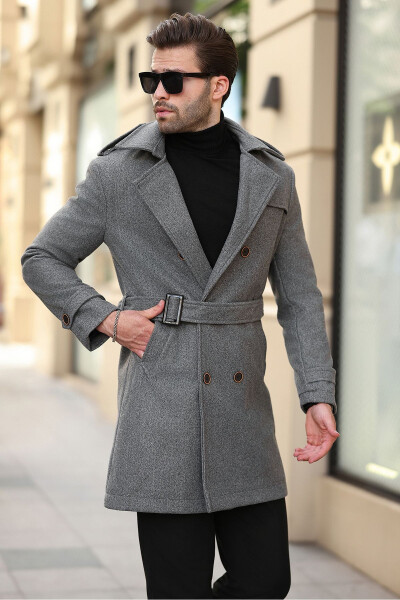 New season, long men's cashmere coat with belted button details. - 1