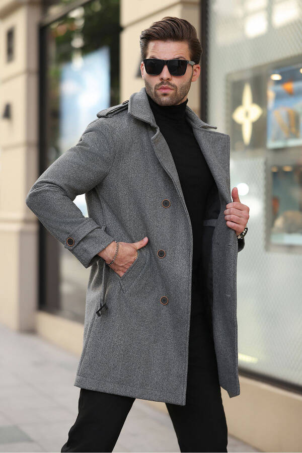 New season, long men's cashmere coat with belted button details. - 3