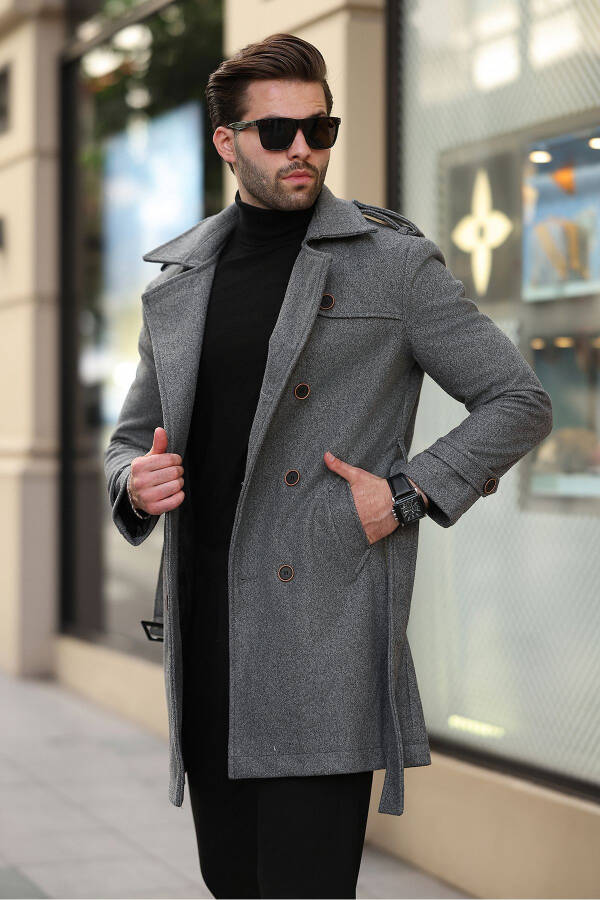 New season, long men's cashmere coat with belted button details. - 4