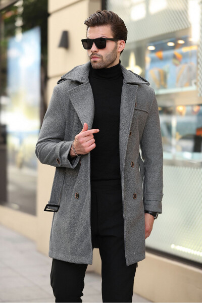 New season, long men's cashmere coat with belted button details. - 5