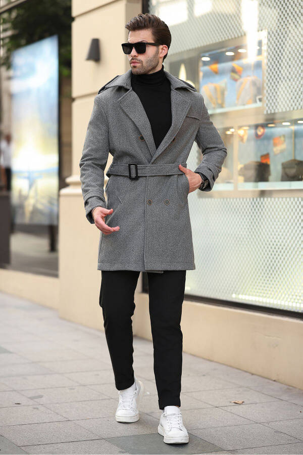 New season, long men's cashmere coat with belted button details. - 6