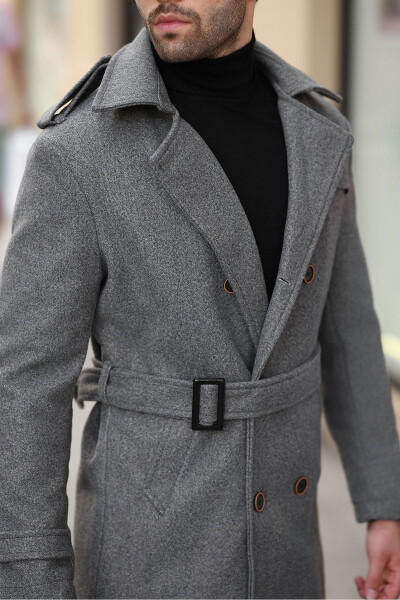 New season, long men's cashmere coat with belted button details. - 7