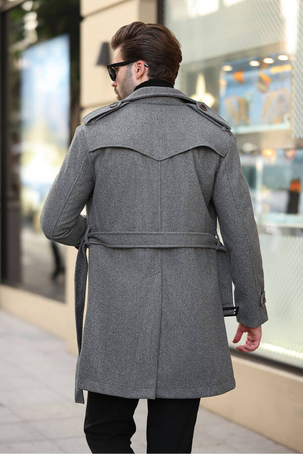 New season, long men's cashmere coat with belted button details. - 8