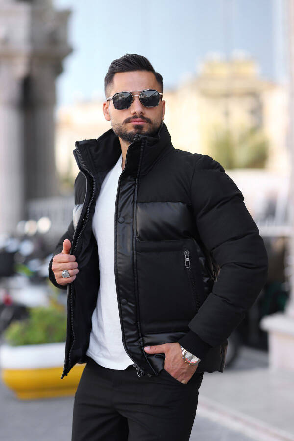 New Season Men's Winter Puffer Leather Jacket - 1