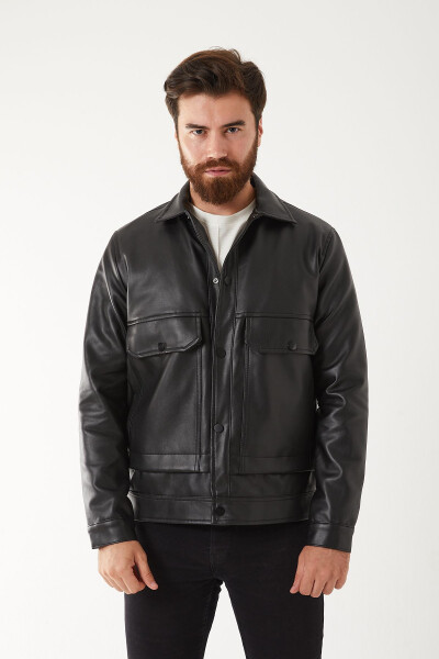 New Season, Pocket Detailed, Fur Lined, Plain Leather Jacket - 1