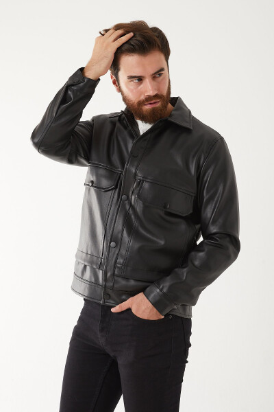 New Season, Pocket Detailed, Fur Lined, Plain Leather Jacket - 3