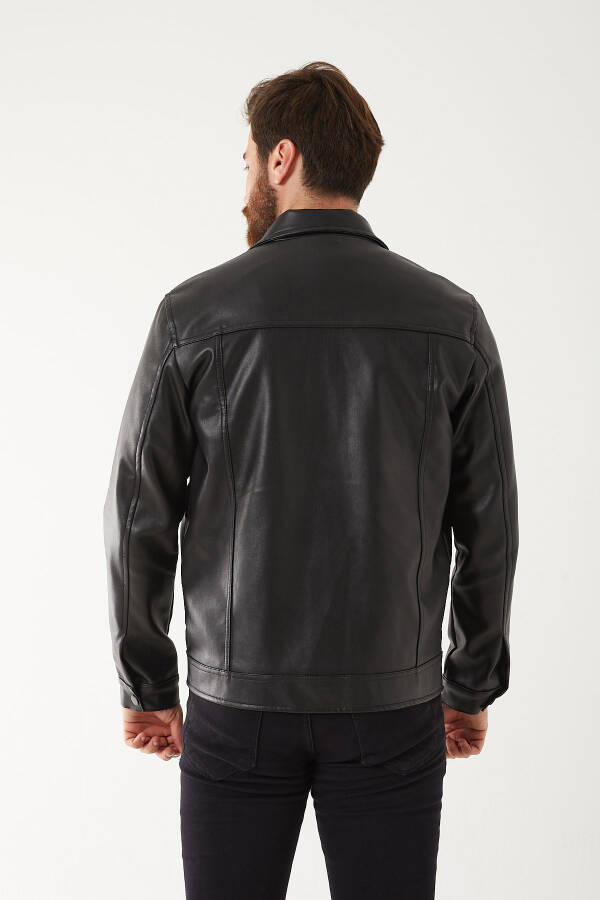 New Season, Pocket Detailed, Fur Lined, Plain Leather Jacket - 4