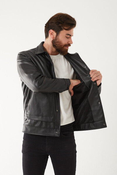 New Season, Pocket Detailed, Fur Lined, Plain Leather Jacket - 6