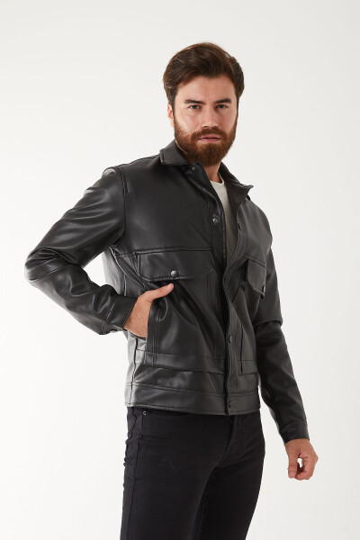 New Season, Pocket Detailed, Fur Lined, Plain Leather Jacket - 7