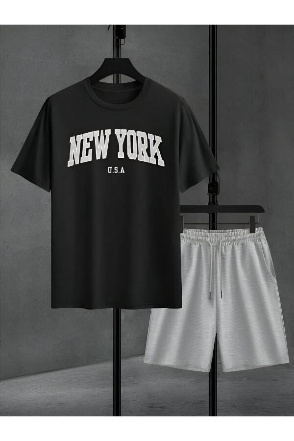 New York Baskılı Alt Üst Takım Şort & T-shirt - 1