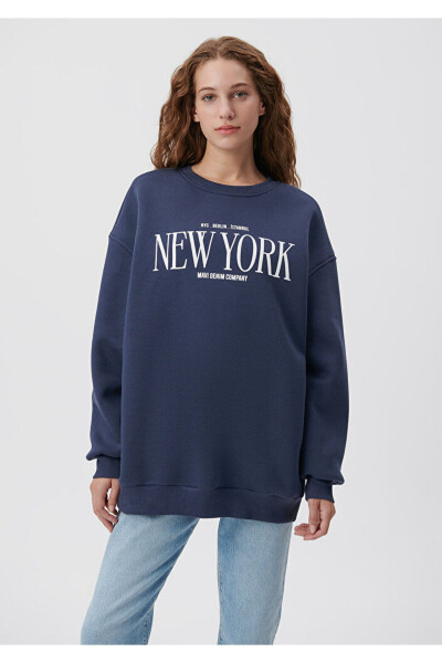 New York Baskılı Mavi Sweatshirt 1612008-85315 - 2