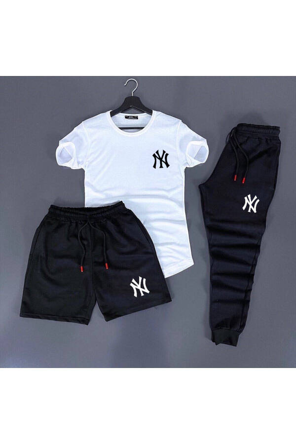 New York Printed Black and White Unisex Summer Tracksuit - 1