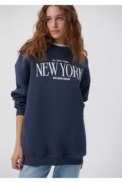 New York Printed Blue Sweatshirt 1612008-85315 - 1