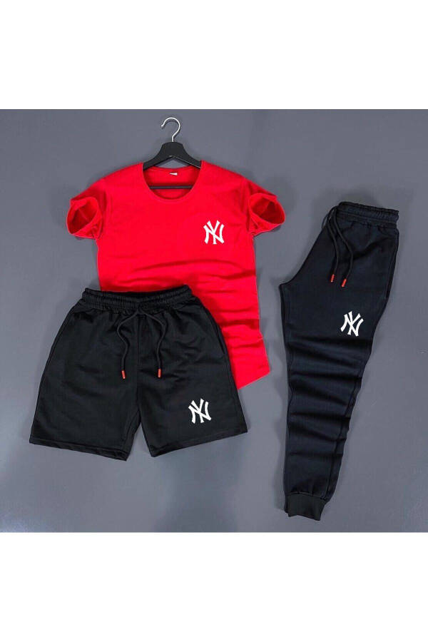 New York Printed Red-Black Unisex Summer Tracksuit - 1