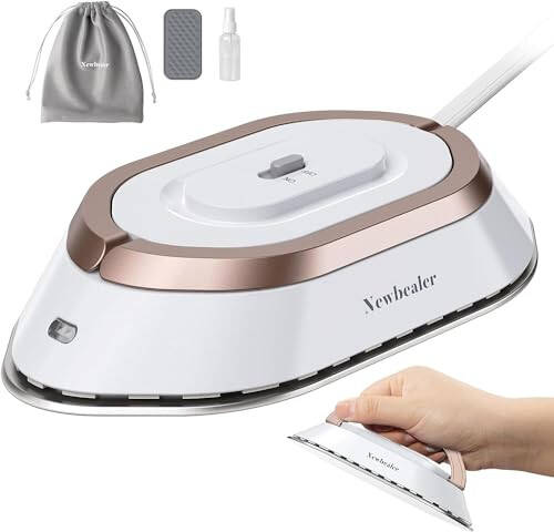 Newbealer Travel Iron with Dual Voltage - 120V/220V Mini Dry Iron for Clothes (No Steam), Non-Stick Ceramic Soleplate, 302℉ Heat Press Machine for Quilting & Sewing, 0.95lbs Lightly (Gold) - 1