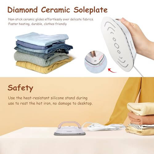 Newbealer Travel Iron with Dual Voltage - 120V/220V Mini Dry Iron for Clothes (No Steam), Non-Stick Ceramic Soleplate, 302℉ Heat Press Machine for Quilting & Sewing, 0.95lbs Lightly (Gold) - 6