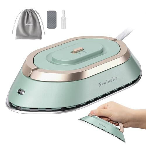 Newbealer Travel Iron with Dual Voltage - 120V/220V Mini Dry Iron for Clothes (No Steam), Non-Stick Ceramic Soleplate, 302℉ Heat Press Machine for Quilting & Sewing, 0.95lbs Lightly (Green) - 1