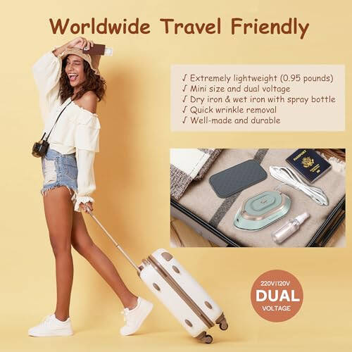 Newbealer Travel Iron with Dual Voltage - 120V/220V Mini Dry Iron for Clothes (No Steam), Non-Stick Ceramic Soleplate, 302℉ Heat Press Machine for Quilting & Sewing, 0.95lbs Lightly (Green) - 7