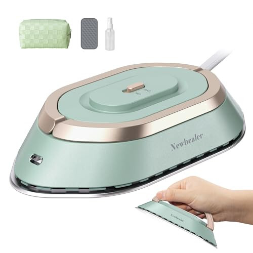 Newbealer Travel Iron with Dual Voltage - 120V/220V Mini Dry Iron for Clothes (No Steam), Non-Stick Ceramic Soleplate, 302℉ Heat Press Machine for Quilting & Sewing, 0.95lbs Lightly (Green) - 1