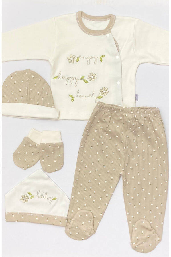 Newborn 100% Cotton 5-Piece Set Floral/Teddy Bear Printed Special Boxed Hospital Discharge - 1